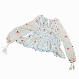 Zara cute top blue with tiny red flowers